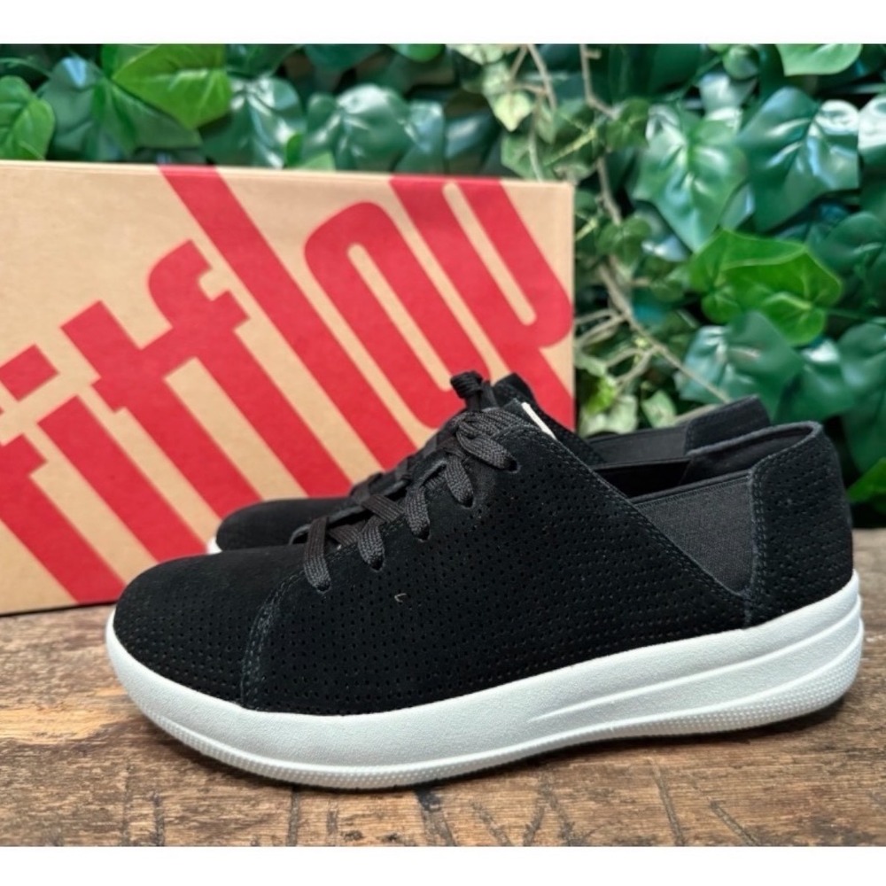 FITFLOP F-Sporty Lace Up Black Suede Sneakers | FitFlop Shoes